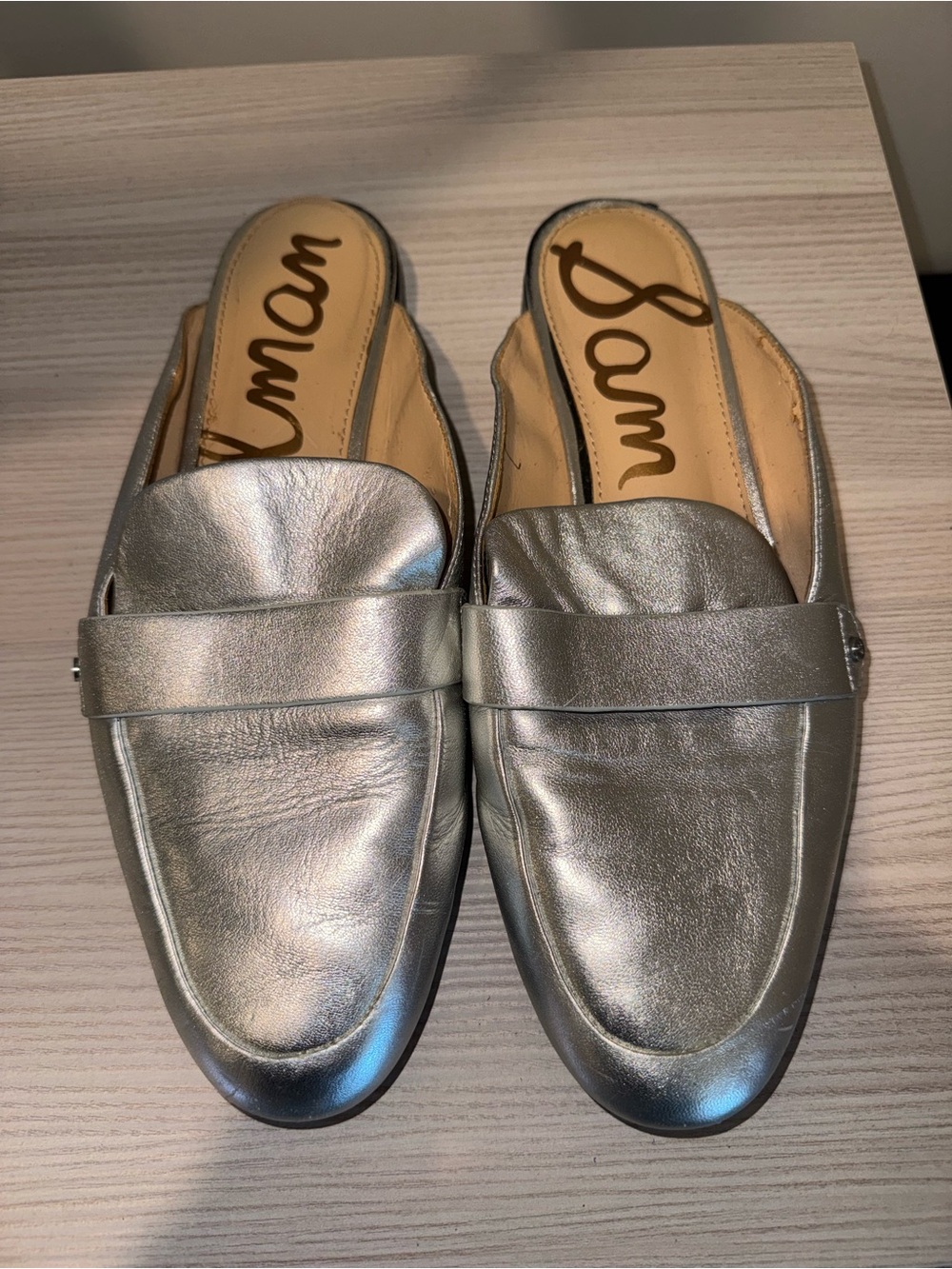 Sam Edelman Metallic Silver Leather Slip-On Mules 7.5